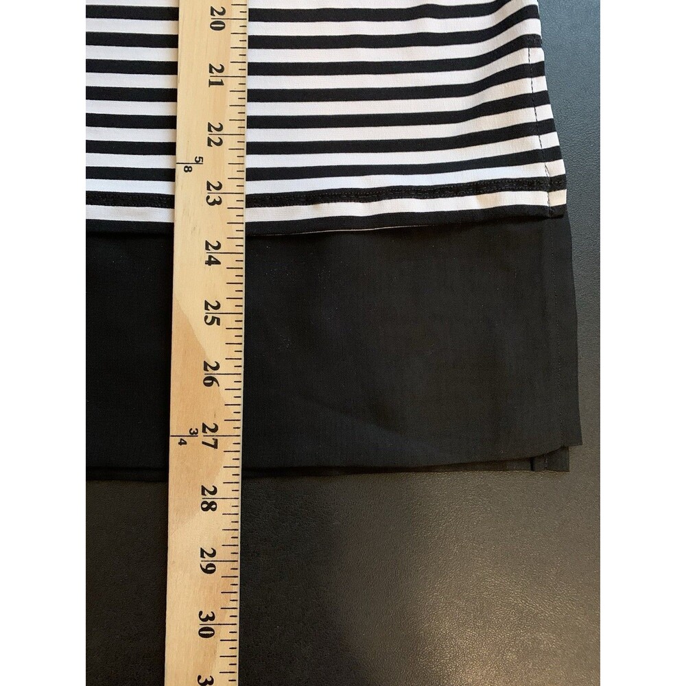 Chicos Size 2 Top Large Black White Striped Cold Shoulder Stretch - Picture 7 of 7